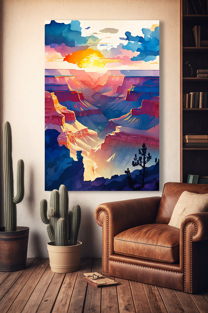 Grand Canyon National Park Sunset Print Arizona Sonoran Wall Art Southwest Desert Watercolor Boho Southwestern Decor