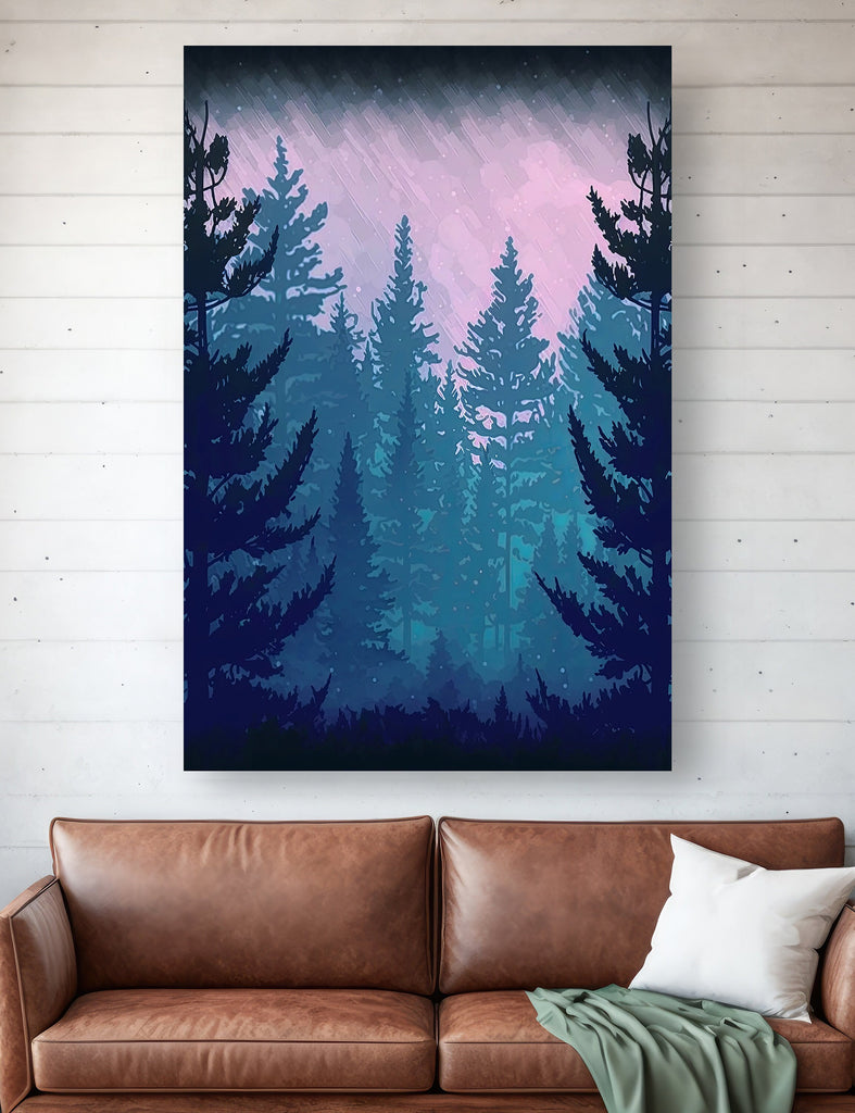 Forest Dusk Watercolor Wall Art Painting Pine Tree Nature Magic Hour Landscape Landscape Gift Woodland Home Decor