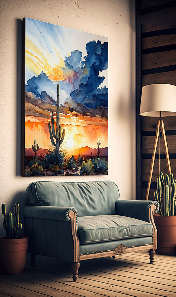 Desert Cactus Sunset Print Colorful Watercolor Wall Art Southwest Landscape Gift Saguaro Beautiful Nature Home Decor