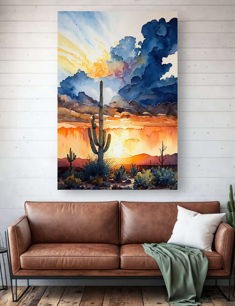 Desert Cactus Sunset Print Colorful Watercolor Wall Art Southwest Landscape Gift Saguaro Beautiful Nature Home Decor