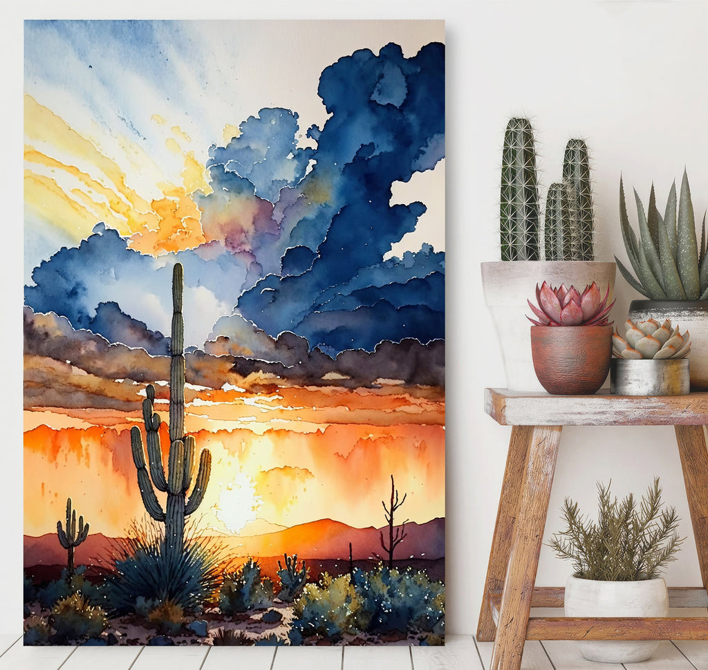 Desert Cactus Sunset Print Colorful Watercolor Wall Art Southwest Landscape Gift Saguaro Beautiful Nature Home Decor