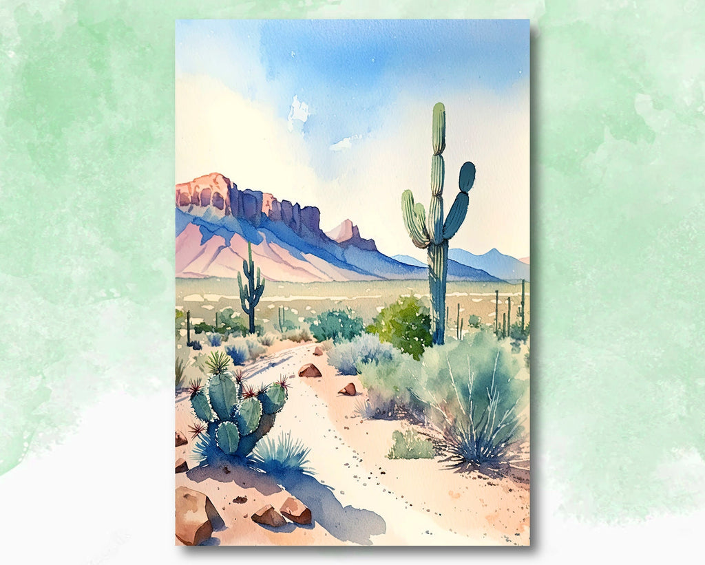 Minimalist Sonoran Desert Cactus Wall Art Southwest Nature Inspired Watercolor Print Western Boho Decor Southwestern Landscape Painting Gift