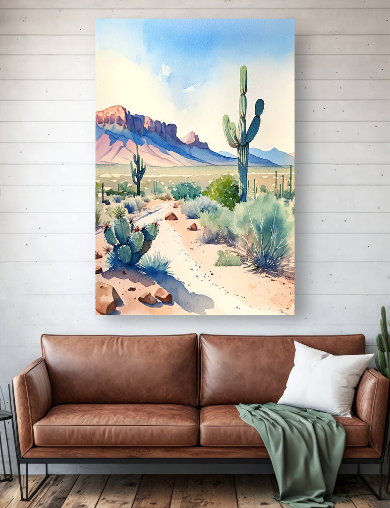 Minimalist Sonoran Desert Cactus Wall Art Southwest Nature Inspired Watercolor Print Western Boho Decor Southwestern Landscape Painting Gift