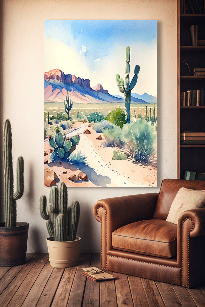 Minimalist Sonoran Desert Cactus Wall Art Southwest Nature Inspired Watercolor Print Western Boho Decor Southwestern Landscape Painting Gift