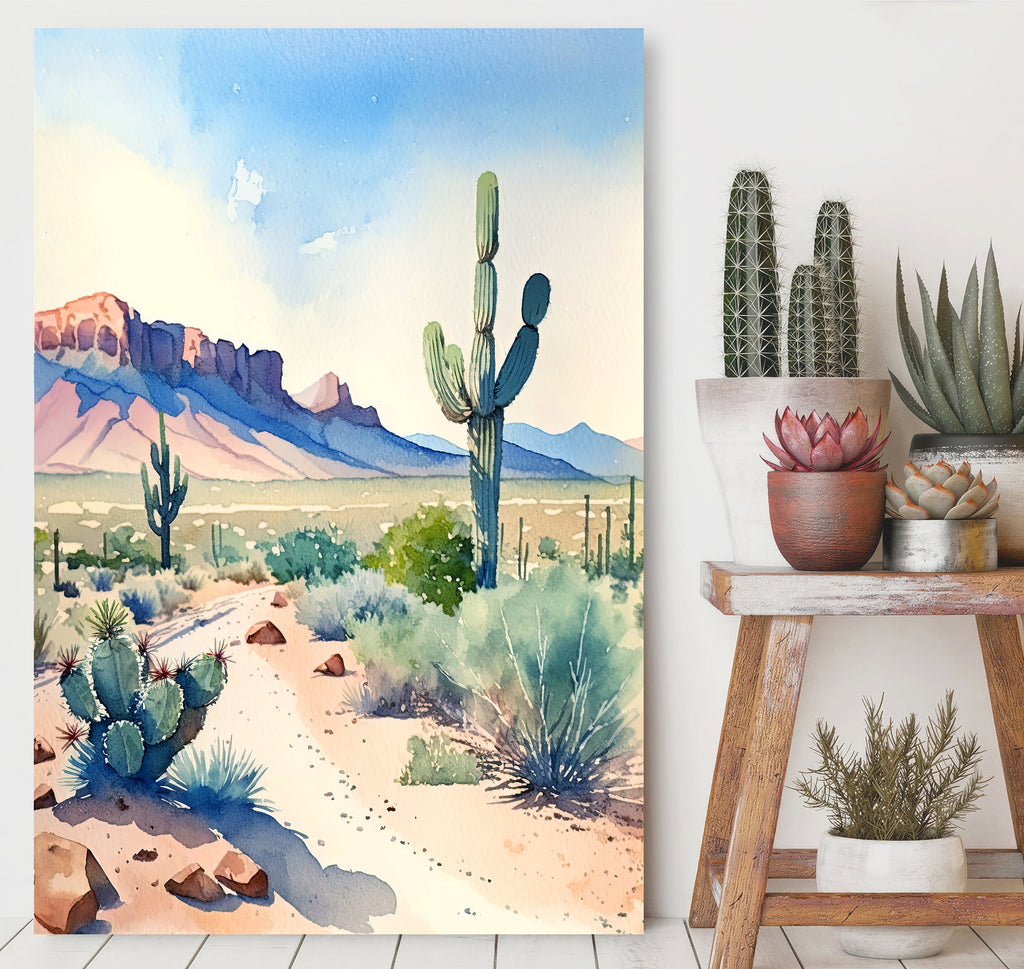 Minimalist Sonoran Desert Cactus Wall Art Southwest Nature Inspired Watercolor Print Western Boho Decor Southwestern Landscape Painting Gift