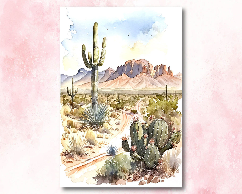 Minimalist Sonoran Desert Cactus Wall Art Southwest Nature Inspired Watercolor Print Western Boho Decor Southwestern Landscape Painting Gift