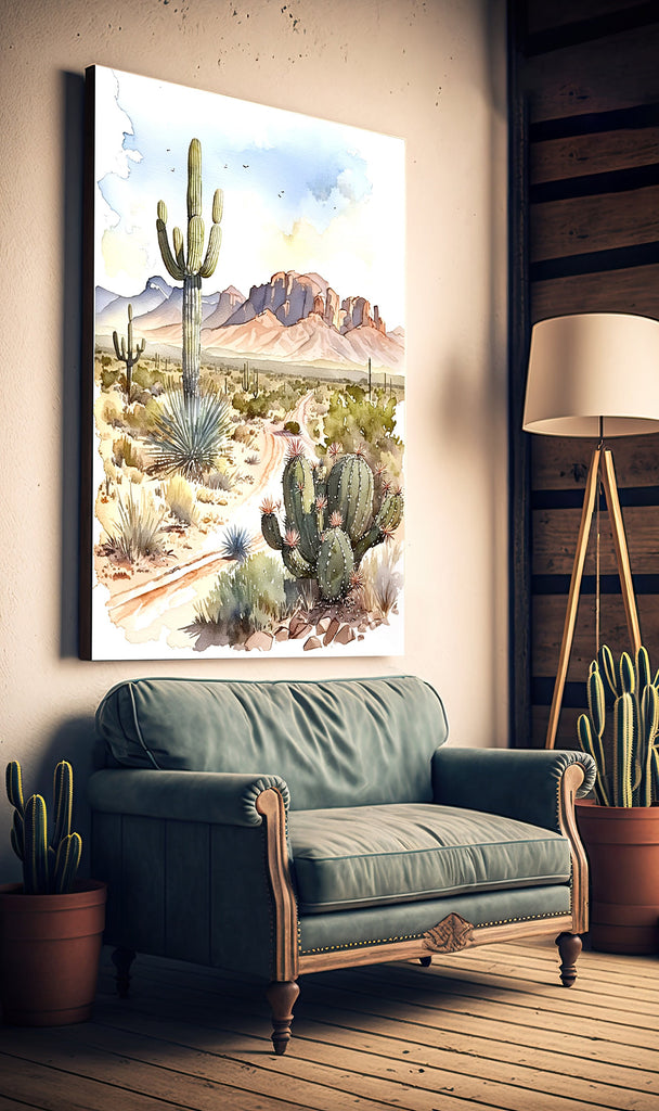 Minimalist Sonoran Desert Cactus Wall Art Southwest Nature Inspired Watercolor Print Western Boho Decor Southwestern Landscape Painting Gift