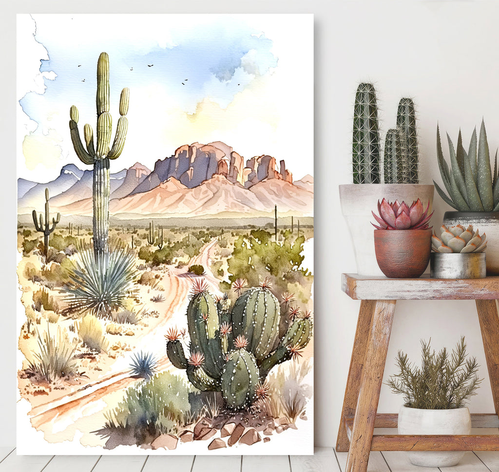 Minimalist Sonoran Desert Cactus Wall Art Southwest Nature Inspired Watercolor Print Western Boho Decor Southwestern Landscape Painting Gift