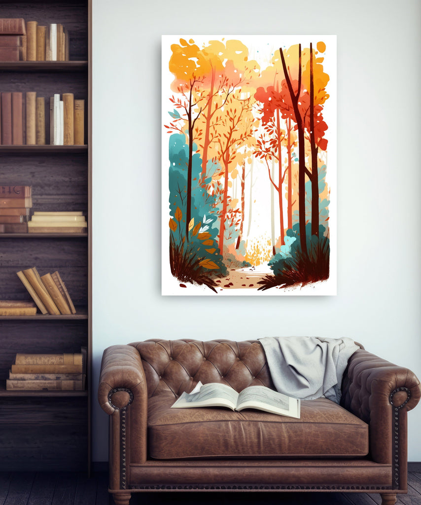 Autumn Forest Wall Art Cabin Decor Landscape Watercolor Painting Fall Prints Outdoorsy Gifts Woodland Nursery Cottagecore Decor