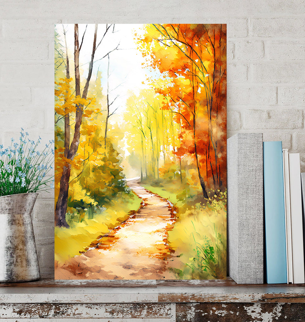 Autumn Sunset Forest Wall Art Cabin Decor Landscape Watercolor Painting Fall Prints Outdoorsy Gifts Woodland Nursery Cottagecore Decor