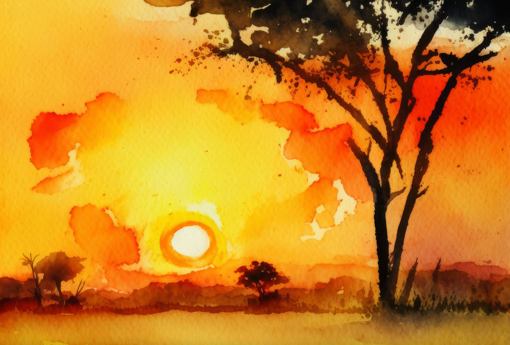 African Serengeti Sunset Wall Art Safari Print Africa Savanna Watercolor Landscape Painting Travel Gift Nature Inspired Decor