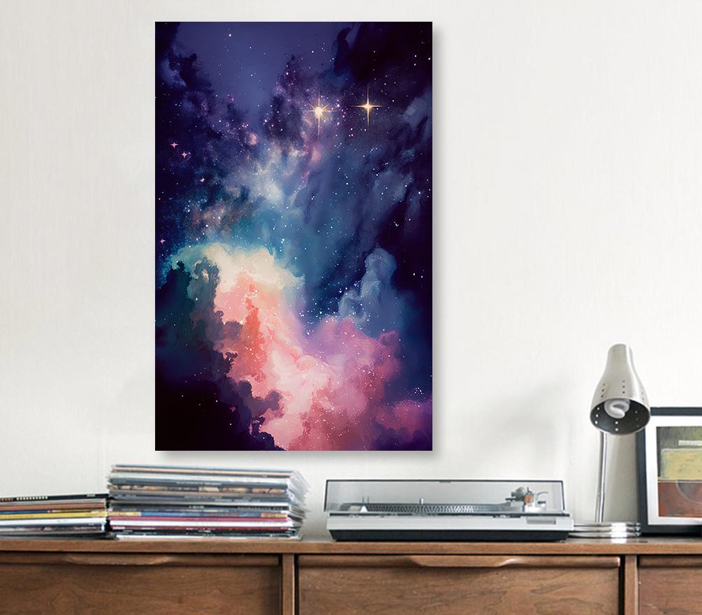 Galaxy Nebula Watercolor Print, Cosmic Space Wall Art, Stars and Clouds Poster, Celestial Universe Canvas Art, Astronomy Home Decor