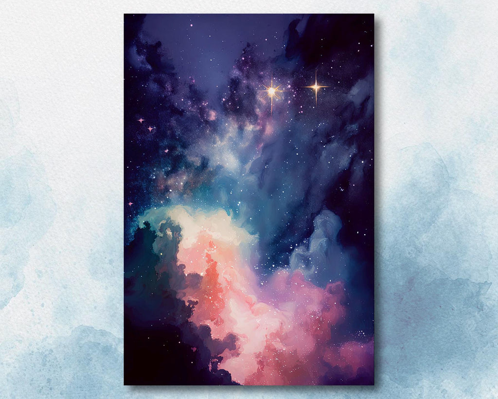 Galaxy Nebula Watercolor Print, Cosmic Space Wall Art, Stars and Clouds Poster, Celestial Universe Canvas Art, Astronomy Home Decor