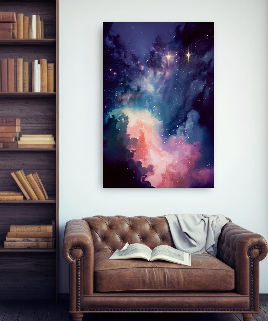 Galaxy Nebula Watercolor Print, Cosmic Space Wall Art, Stars and Clouds Poster, Celestial Universe Canvas Art, Astronomy Home Decor