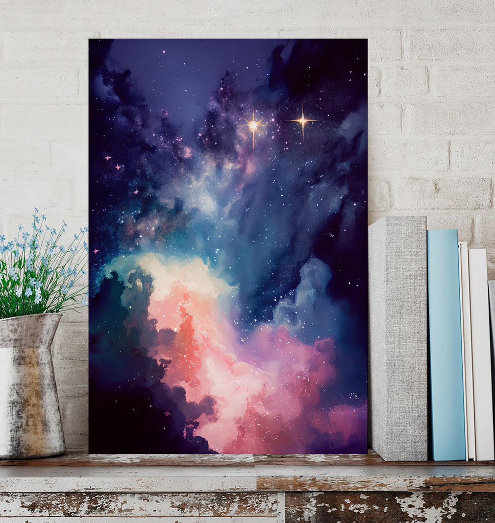 Galaxy Nebula Watercolor Print, Cosmic Space Wall Art, Stars and Clouds Poster, Celestial Universe Canvas Art, Astronomy Home Decor