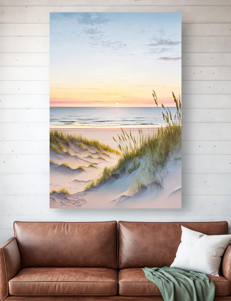 Beach Sunset Watercolor Print, Coastal Landscape Poster, Nature Inspired Canvas Art, Sand Dunes Wall Art Home Decor