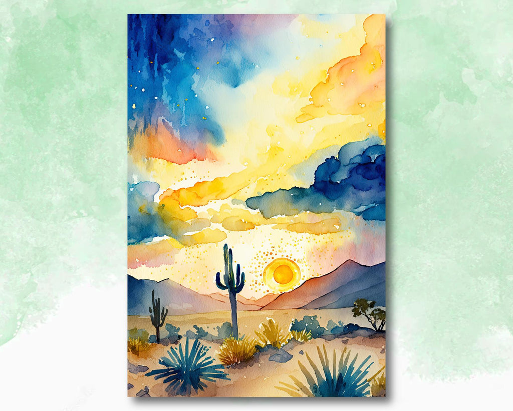 Minimalist Sonoran Desert Sunset Cactus Wall Art Southwest Nature Inspired Watercolor Print Western Decor Southwestern Landscape Painting