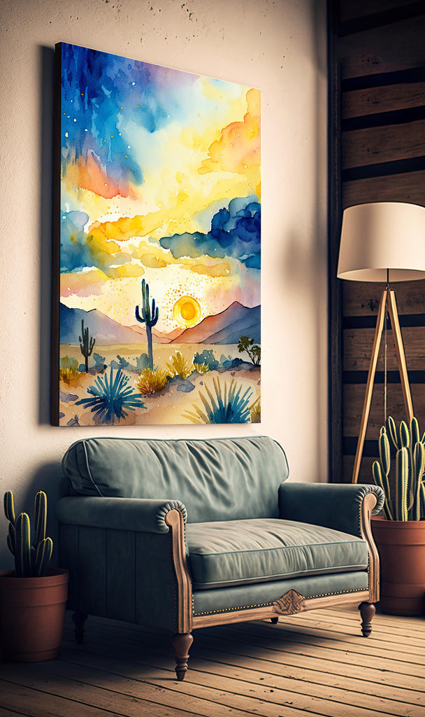 Minimalist Sonoran Desert Sunset Cactus Wall Art Southwest Nature Inspired Watercolor Print Western Decor Southwestern Landscape Painting