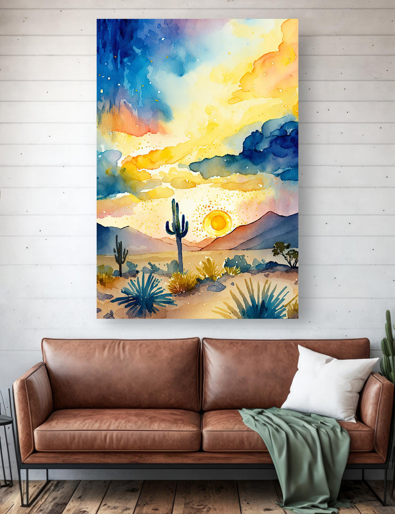 Minimalist Sonoran Desert Sunset Cactus Wall Art Southwest Nature Inspired Watercolor Print Western Decor Southwestern Landscape Painting