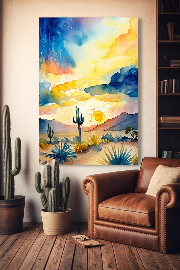 Minimalist Sonoran Desert Sunset Cactus Wall Art Southwest Nature Inspired Watercolor Print Western Decor Southwestern Landscape Painting