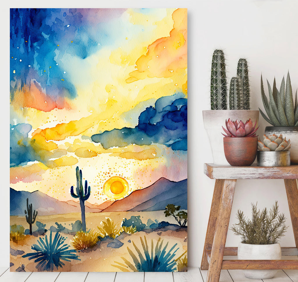 Minimalist Sonoran Desert Sunset Cactus Wall Art Southwest Nature Inspired Watercolor Print Western Decor Southwestern Landscape Painting