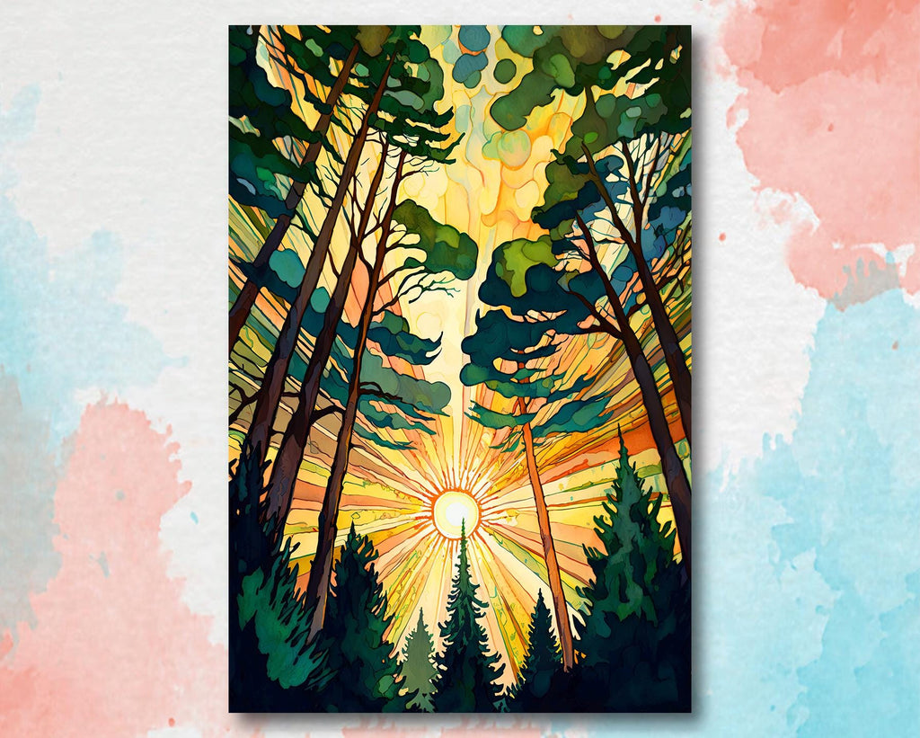 Redwood Forest Sunset California Print, Sequoia National Park Wall Art, Landscape Painting, Rustic Canvas Art, Woodland Home Decor