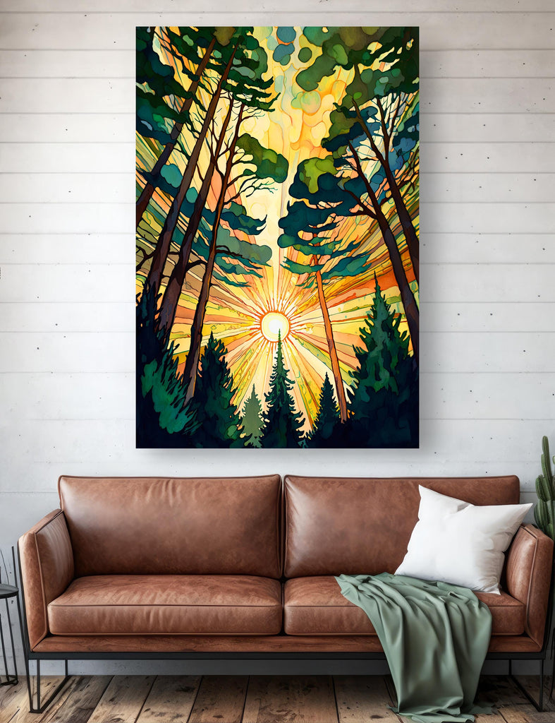 Redwood Forest Sunset California Print, Sequoia National Park Wall Art, Landscape Painting, Rustic Canvas Art, Woodland Home Decor