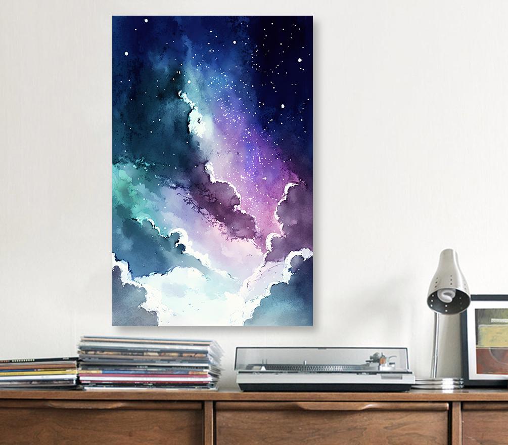 Galaxy Nebula Watercolor Print, Cosmic Space Wall Art, Stars and Clouds Poster, Celestial Universe Canvas Art, Astronomy Home Decor