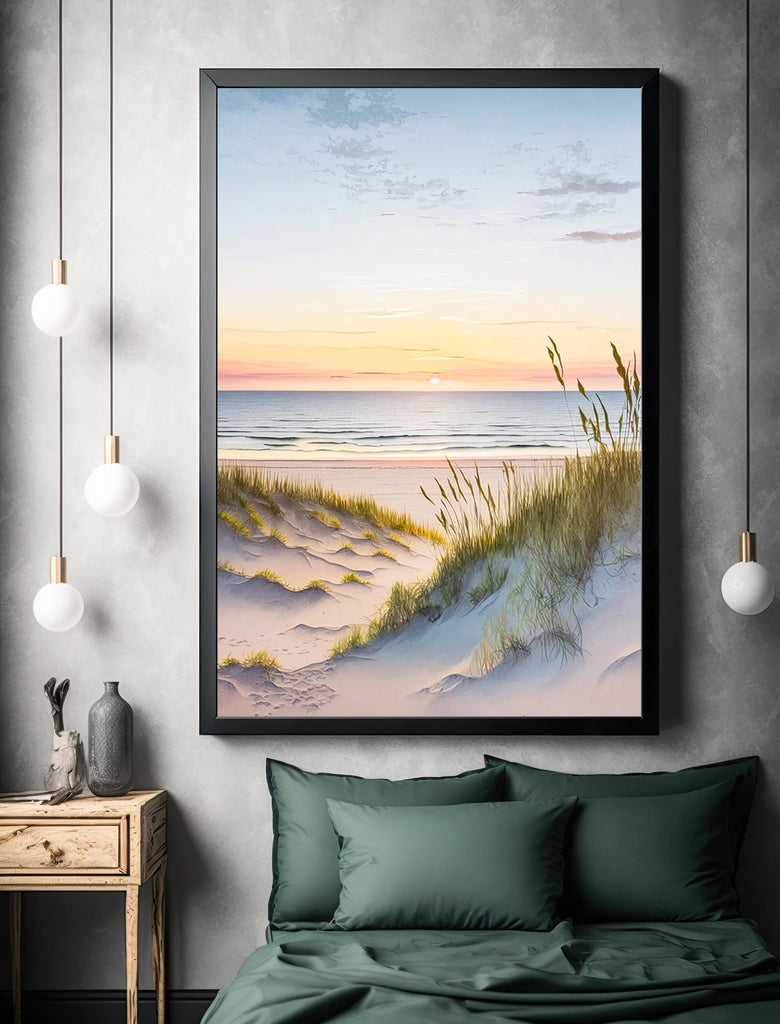 Beach Sunset Watercolor Print, Coastal Landscape Poster, Nature Inspired Canvas Art, Sand Dunes Wall Art Home Decor