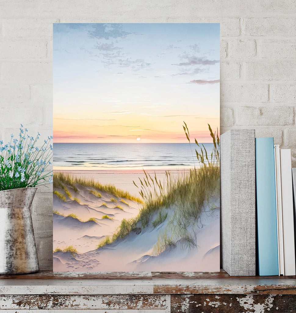 Beach Sunset Watercolor Print, Coastal Landscape Poster, Nature Inspired Canvas Art, Sand Dunes Wall Art Home Decor