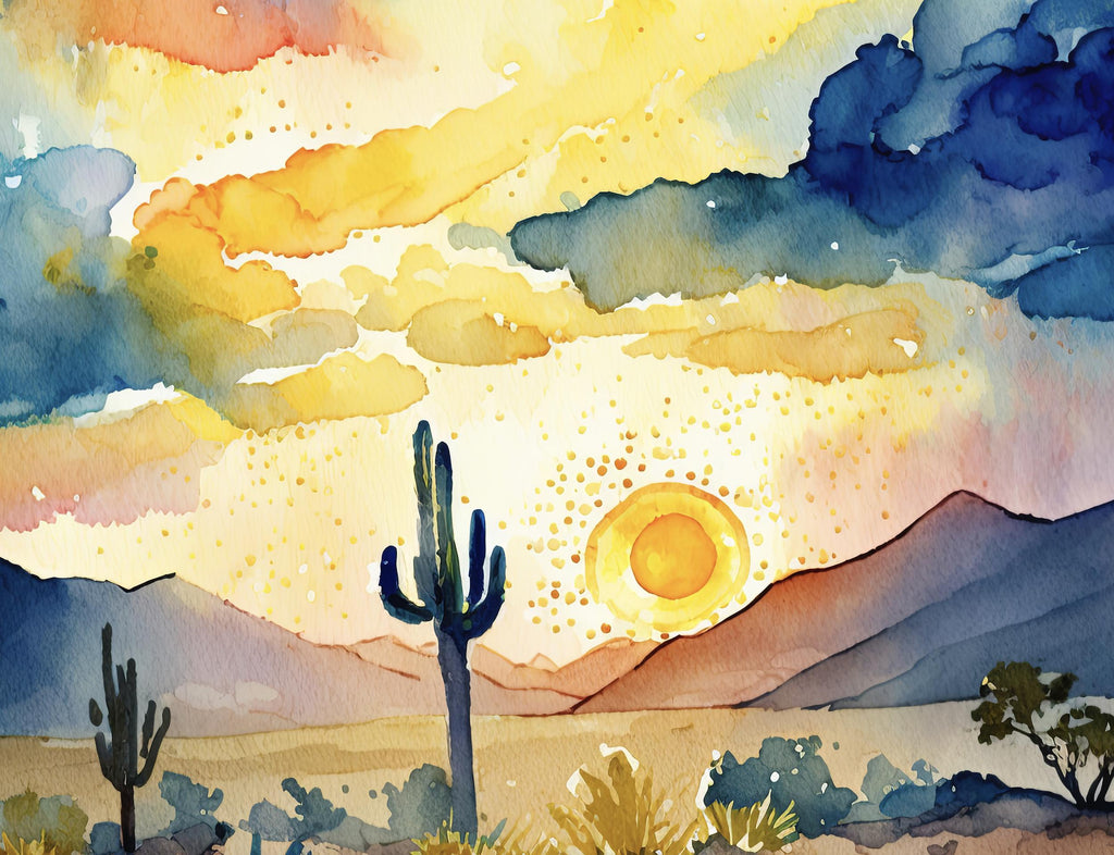 Minimalist Sonoran Desert Sunset Cactus Wall Art Southwest Nature Inspired Watercolor Print Western Decor Southwestern Landscape Painting