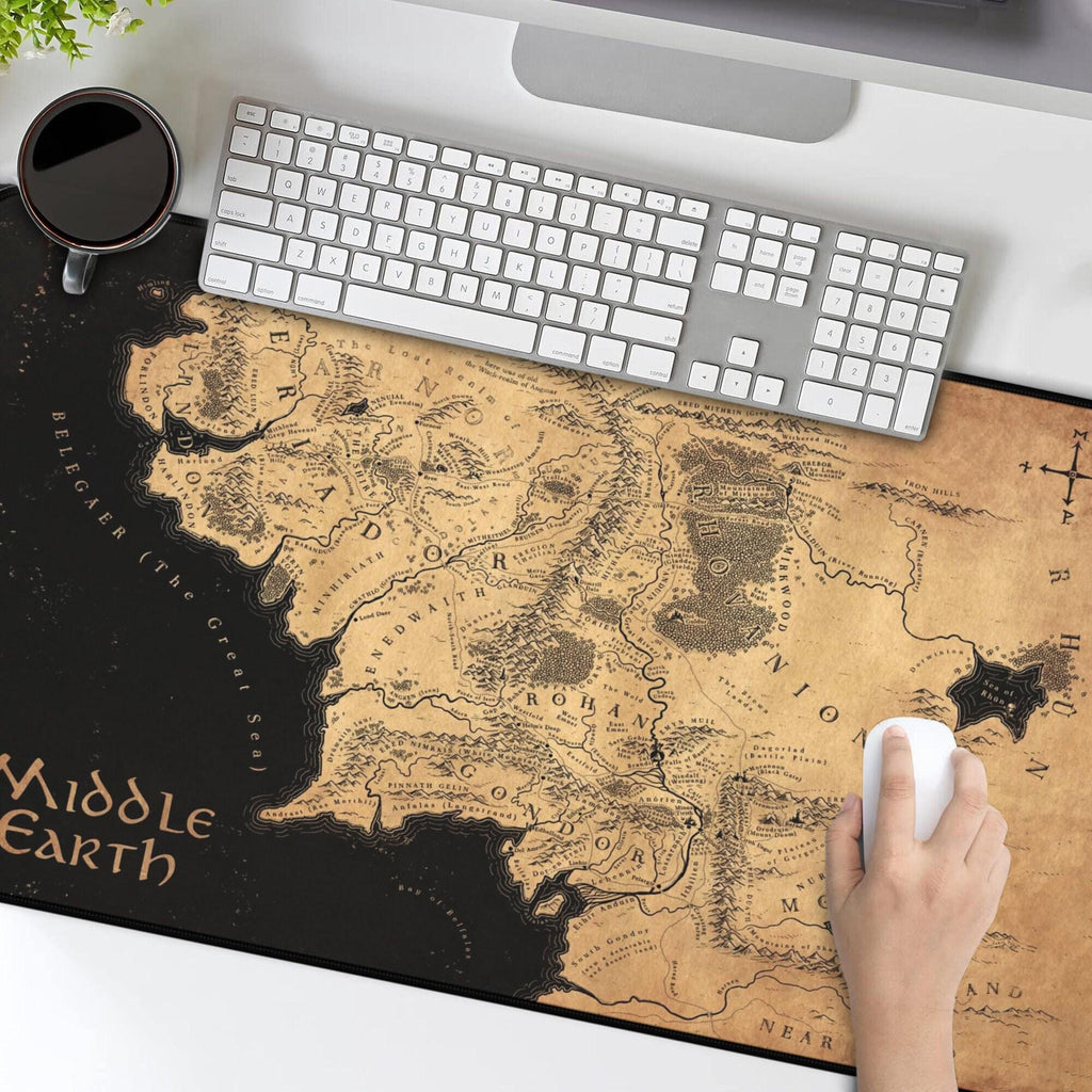 Tolkien Fantasy Map Desk Mat, Epic Adventure Mouse Pad, Nerdy Mythical Gifts, Fantasy Home Office Decor