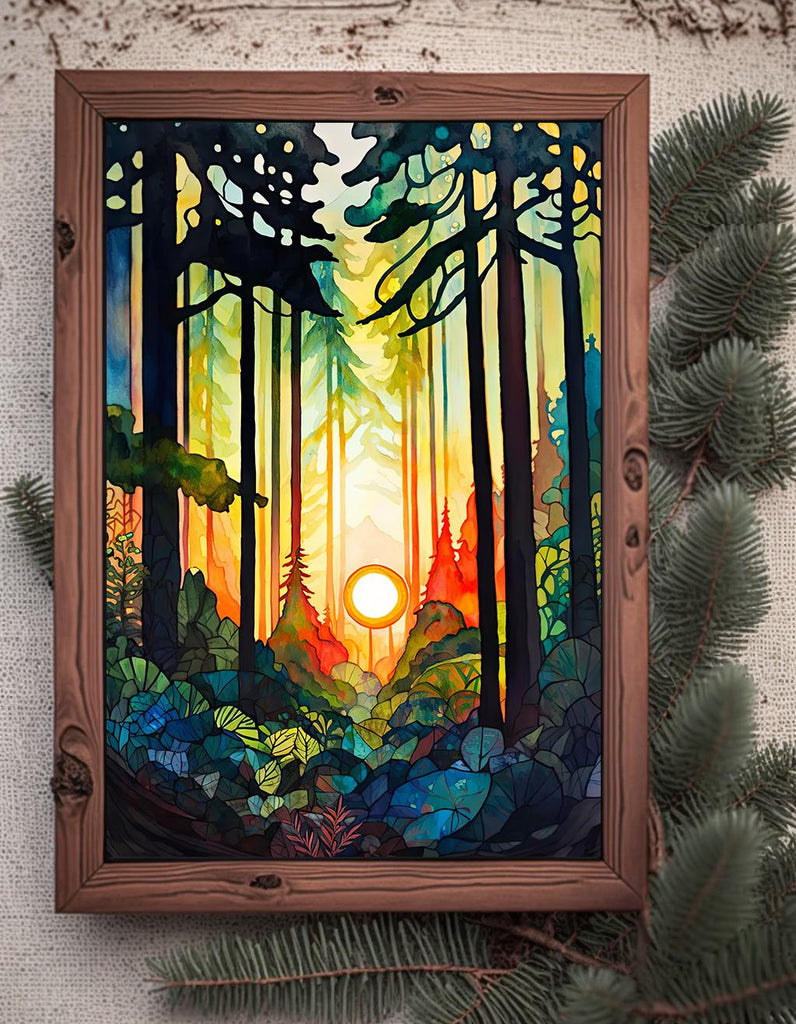 Redwood Forest Sunset California Print, Sequoia National Park Wall Art, Landscape Painting, Rustic Canvas Art, Woodland Home Decor