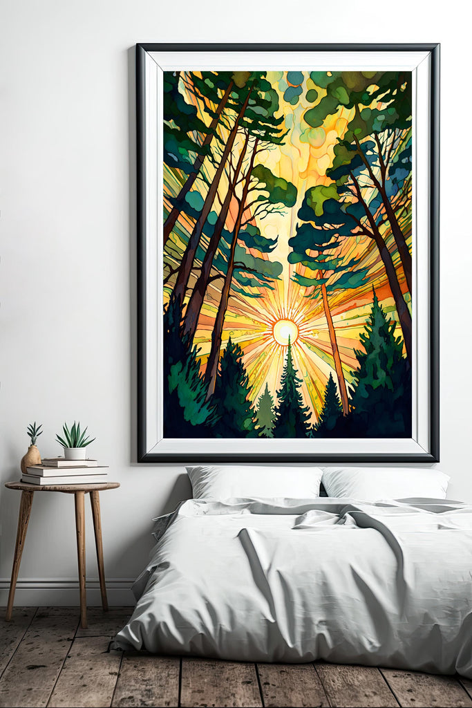 Redwood Forest Sunset California Print, Sequoia National Park Wall Art, Landscape Painting, Rustic Canvas Art, Woodland Home Decor