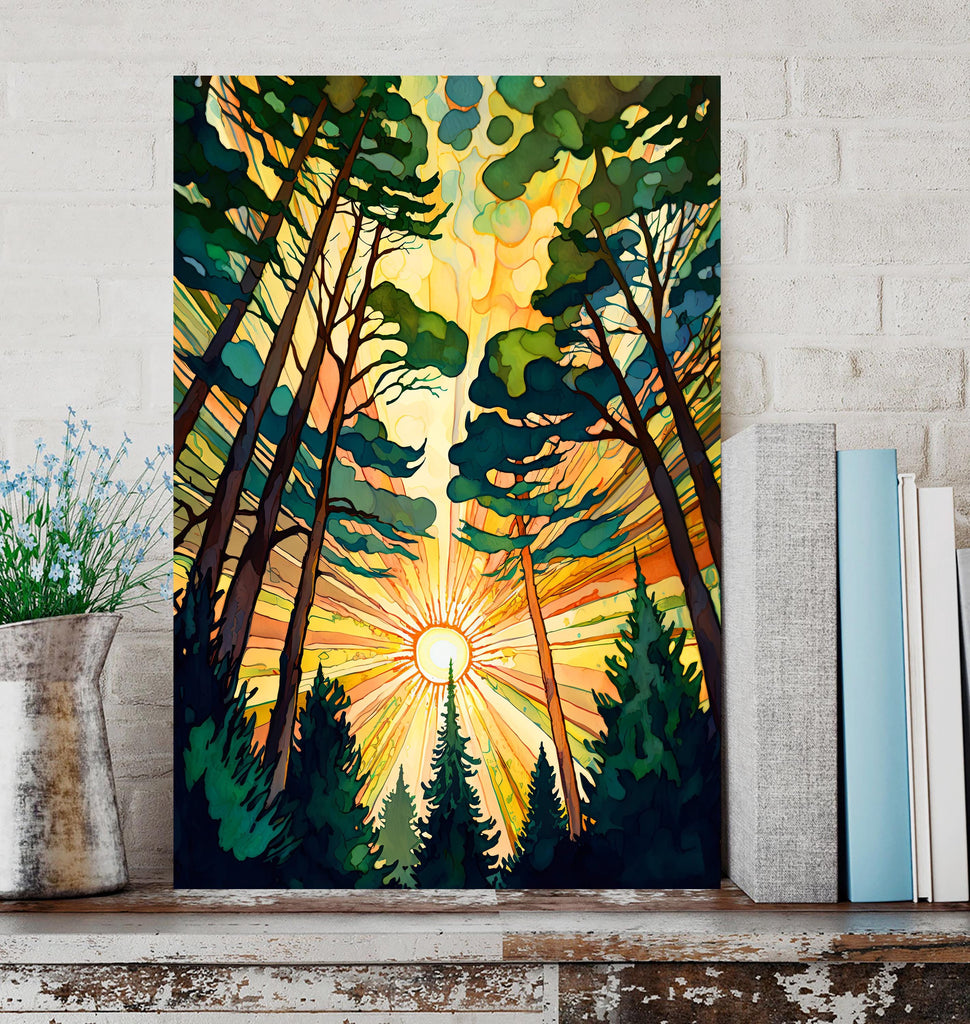 Redwood Forest Sunset California Print, Sequoia National Park Wall Art, Landscape Painting, Rustic Canvas Art, Woodland Home Decor