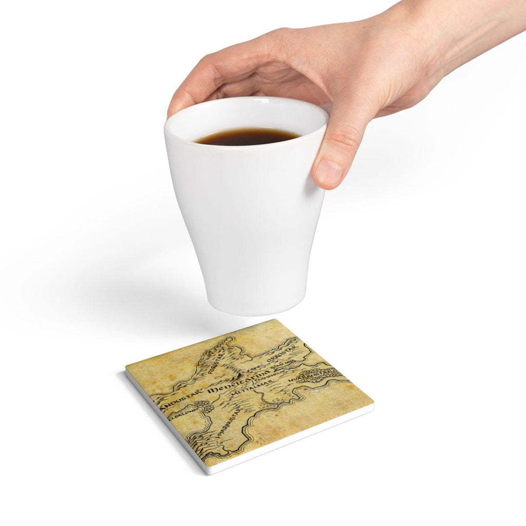 Numenor Silmarillion Map Coaster Set, Fantasy Tolkien Drink Ceramic Coasters, Nerdy Bookworm Gift, Mythical Adventure Home Decor