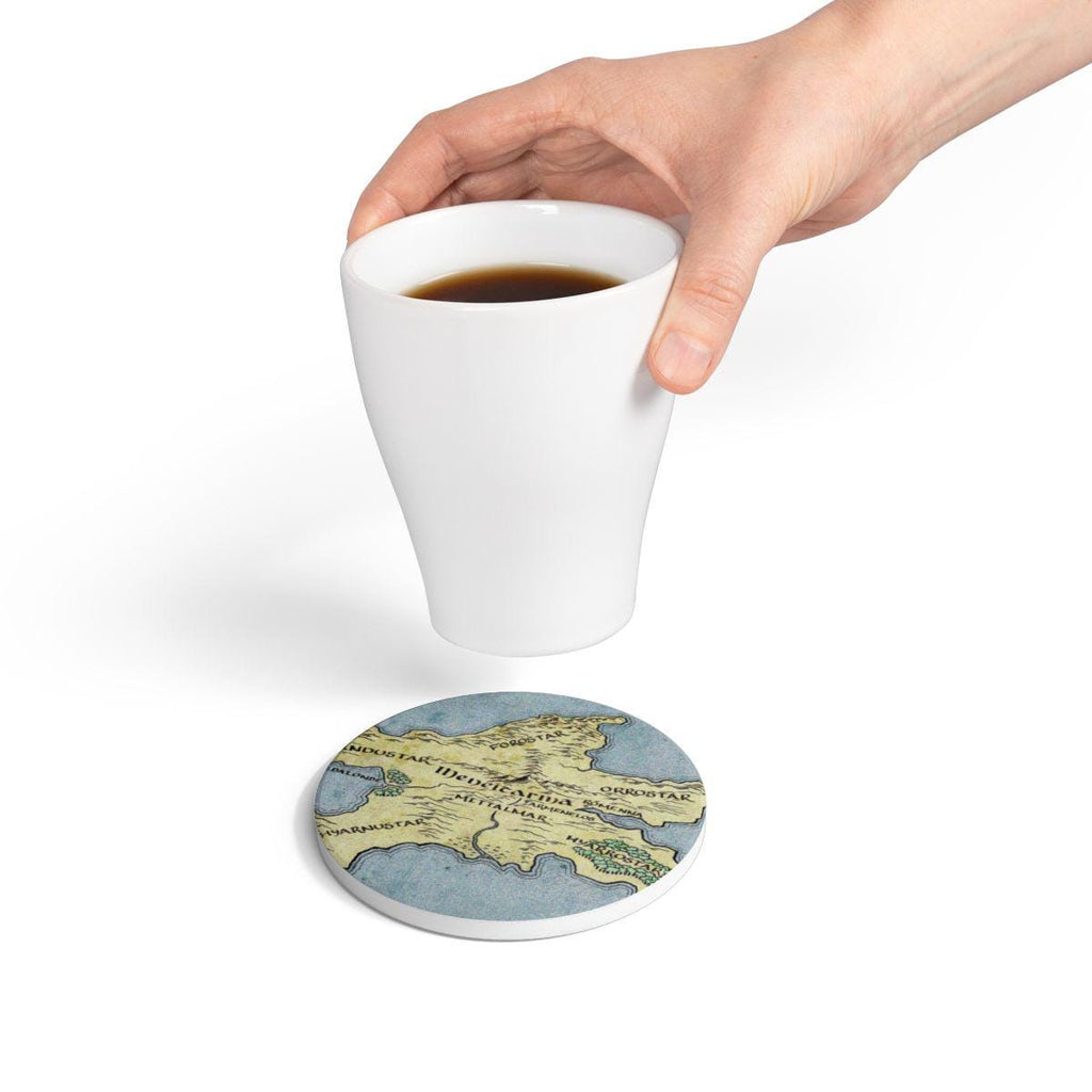 Numenor Silmarillion Map Coaster Set, Fantasy Tolkien Drink Ceramic Coasters, Nerdy Bookworm Gift, Mythical Adventure Home Decor