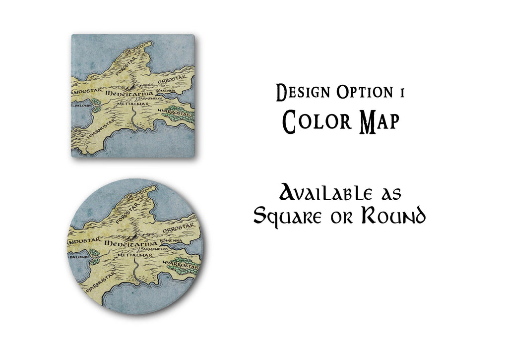 Numenor Silmarillion Map Coaster Set, Fantasy Tolkien Drink Ceramic Coasters, Nerdy Bookworm Gift, Mythical Adventure Home Decor