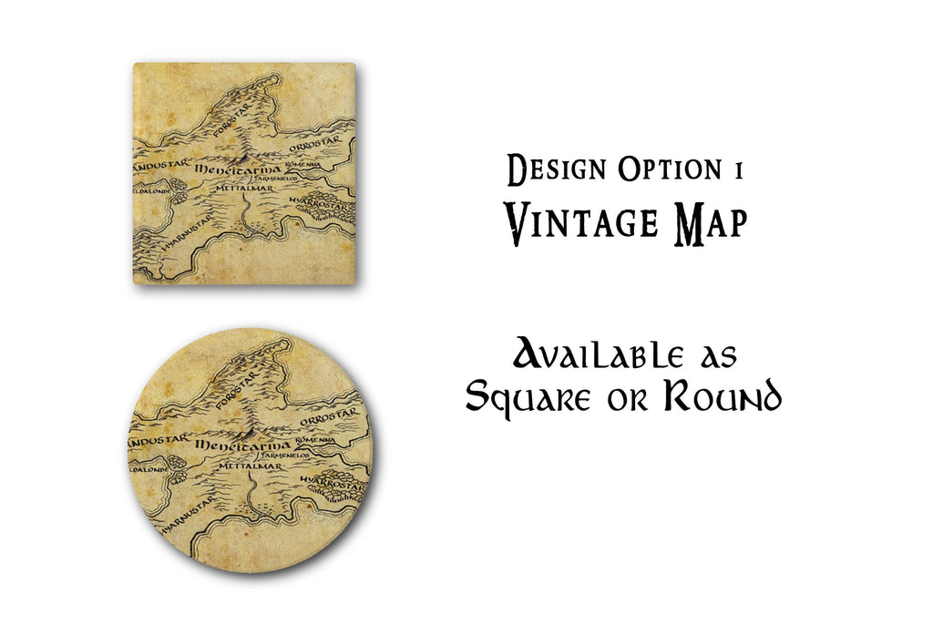 Numenor Silmarillion Map Coaster Set, Fantasy Tolkien Drink Ceramic Coasters, Nerdy Bookworm Gift, Mythical Adventure Home Decor
