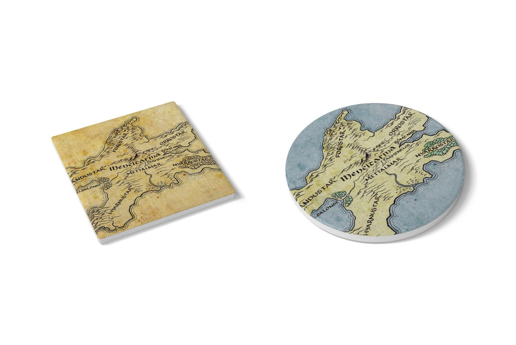 Numenor Silmarillion Map Coaster Set, Fantasy Tolkien Drink Ceramic Coasters, Nerdy Bookworm Gift, Mythical Adventure Home Decor