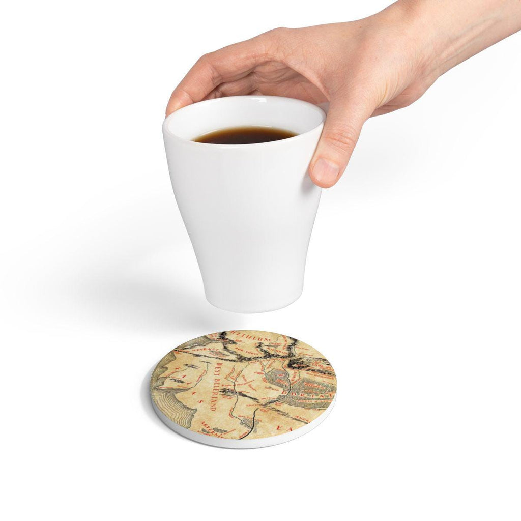 Beleriand Silmarillion Map Coaster Set, Tolkien Fantasy Drink Ceramic Coasters, Nerdy Bookworm Gift, Mythical Adventure Home Decor