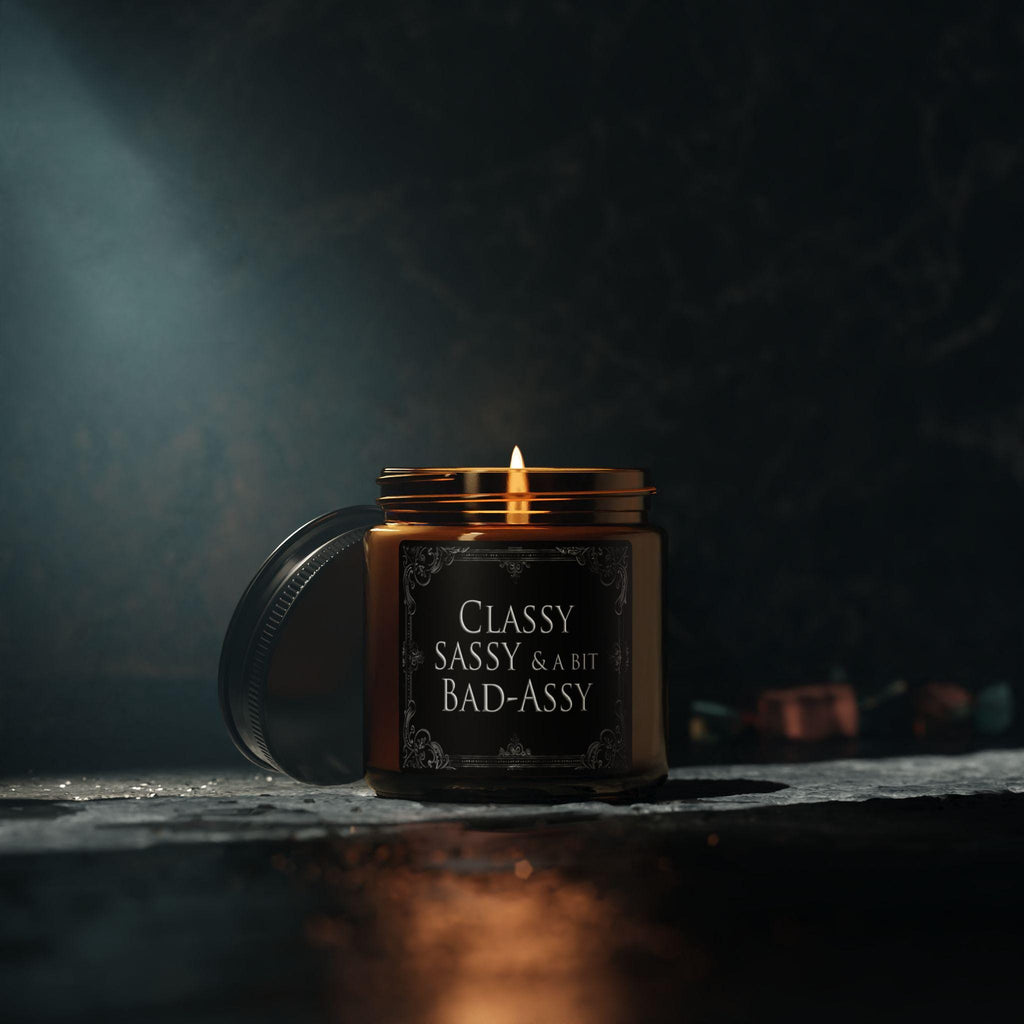 Funny Soy Candle Classy, Sassy & A Little Bit Bad-Assy Gift for Her, Amber Jar Candle, Cheeky Self-Care Gift, Luxury Bath Home Decor