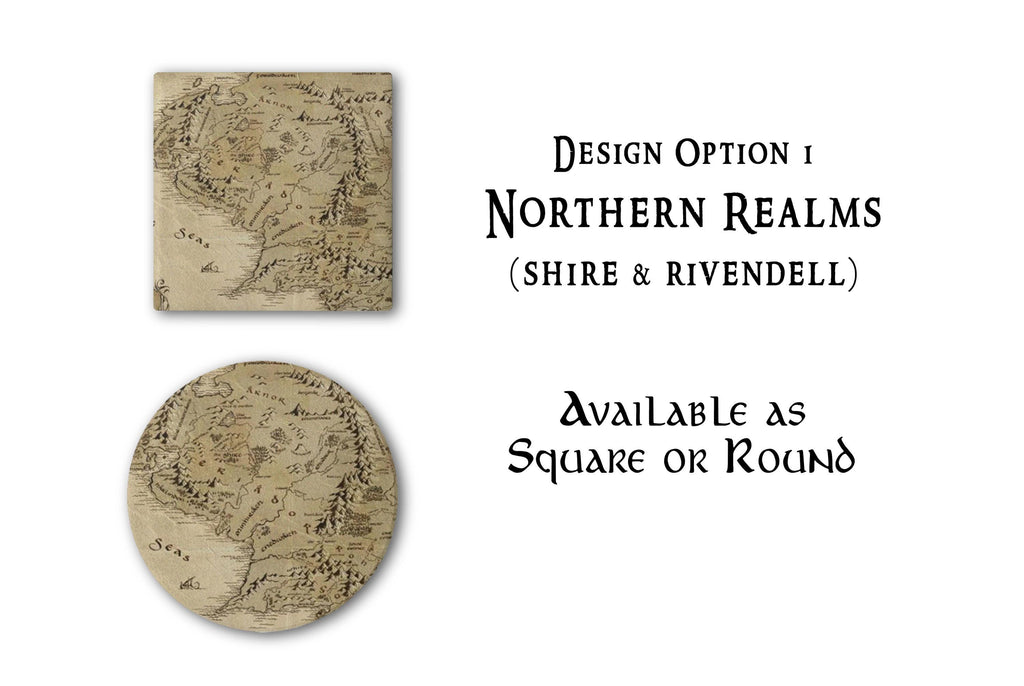 Tolkien Fantasy Map Coaster Set, Nerdy Drink Ceramic Coasters, Literature Bookworm Gift, Mythical Adventure Home Decor
