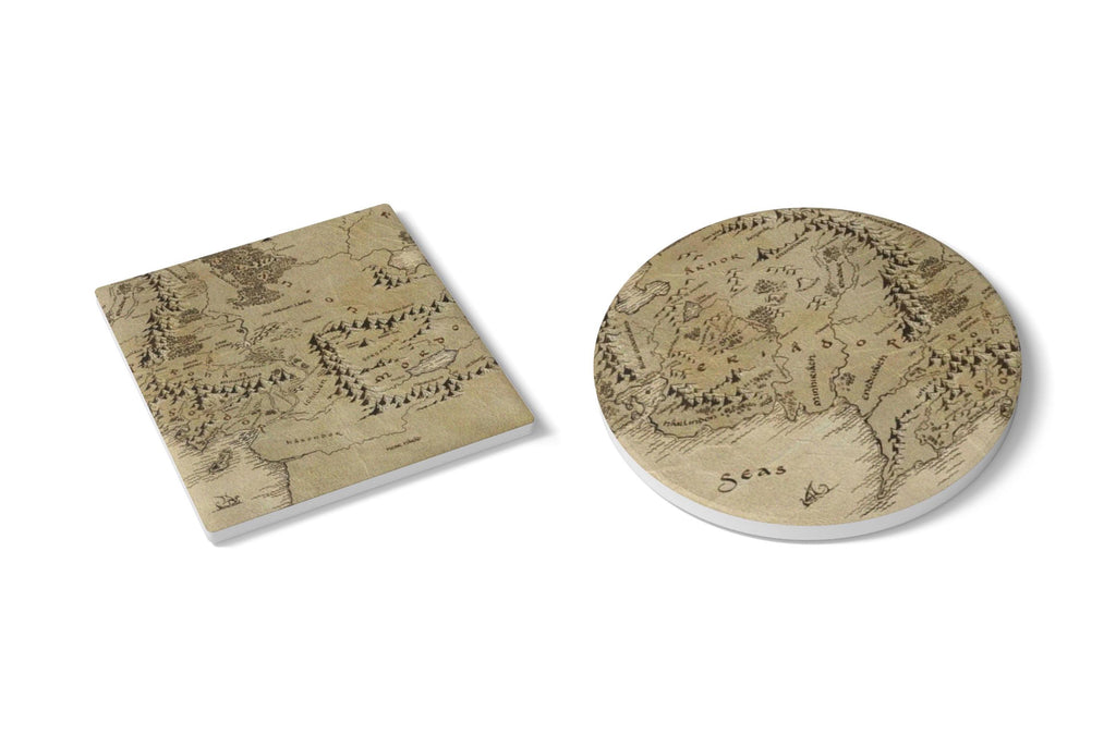 Tolkien Fantasy Map Coaster Set, Nerdy Drink Ceramic Coasters, Literature Bookworm Gift, Mythical Adventure Home Decor