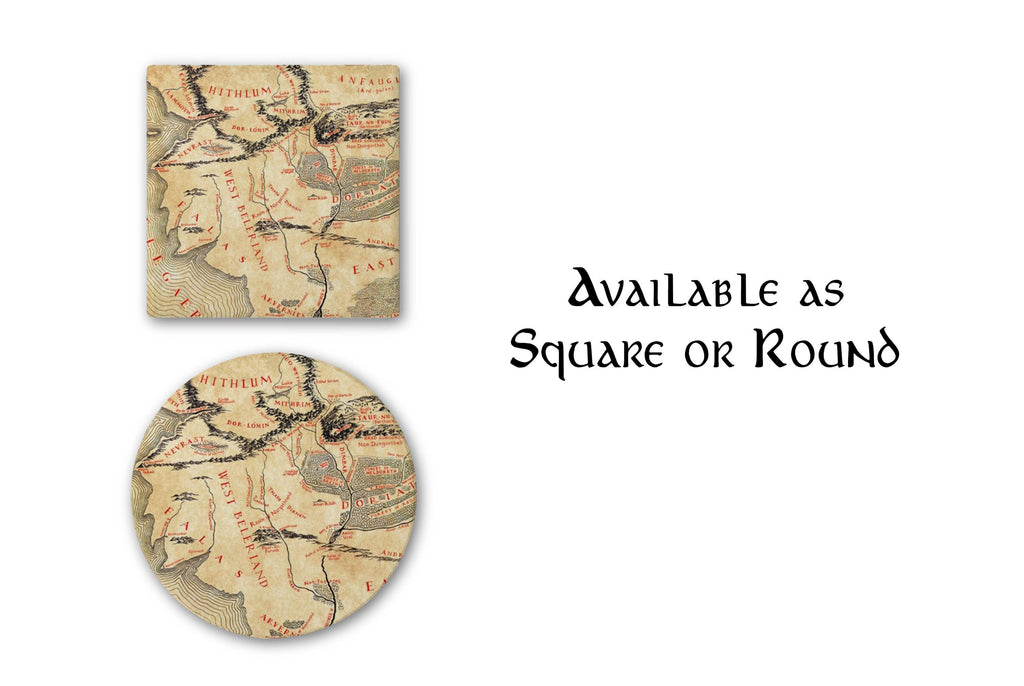 Beleriand Silmarillion Map Coaster Set, Tolkien Fantasy Drink Ceramic Coasters, Nerdy Bookworm Gift, Mythical Adventure Home Decor