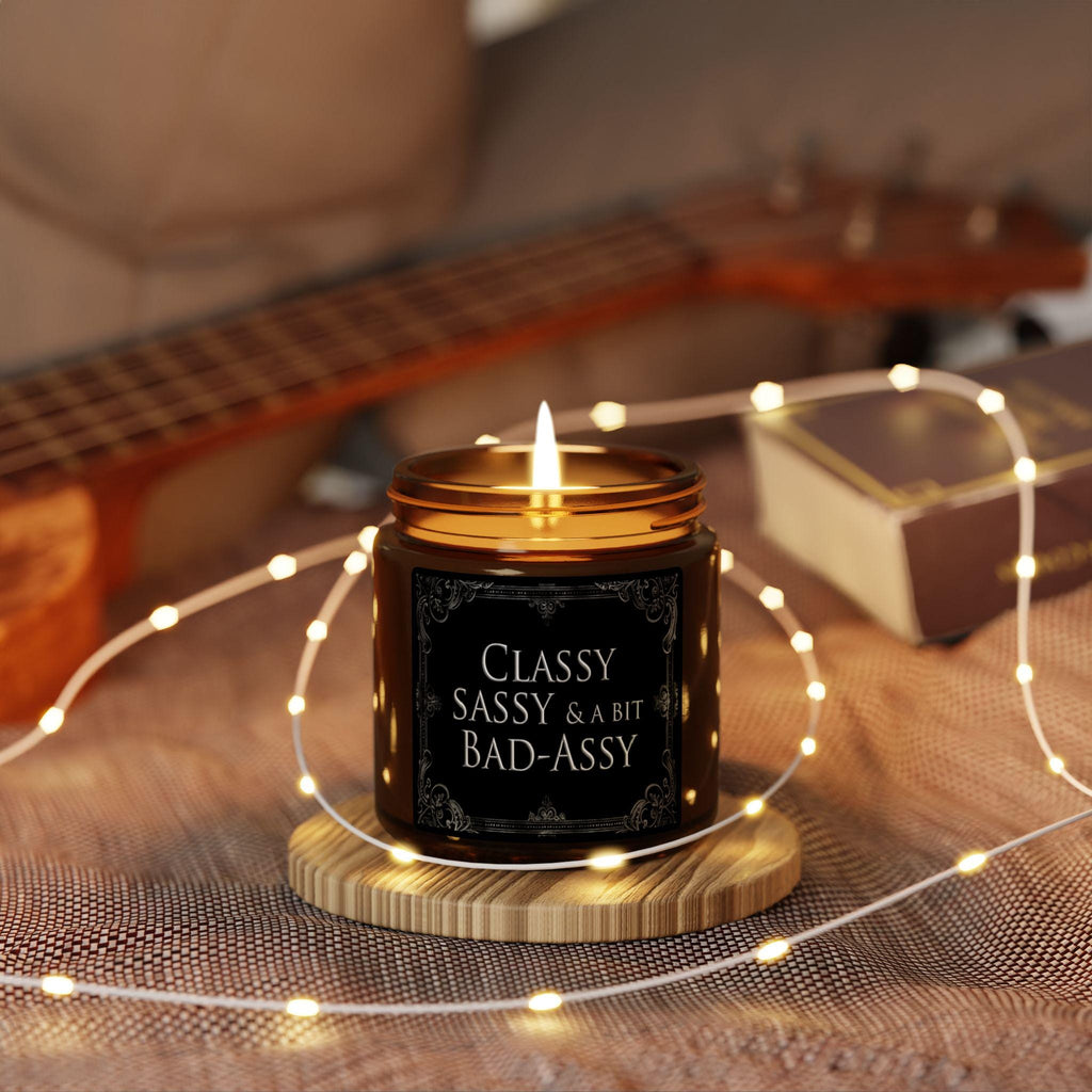 Funny Soy Candle Classy, Sassy & A Little Bit Bad-Assy Gift for Her, Amber Jar Candle, Cheeky Self-Care Gift, Luxury Bath Home Decor