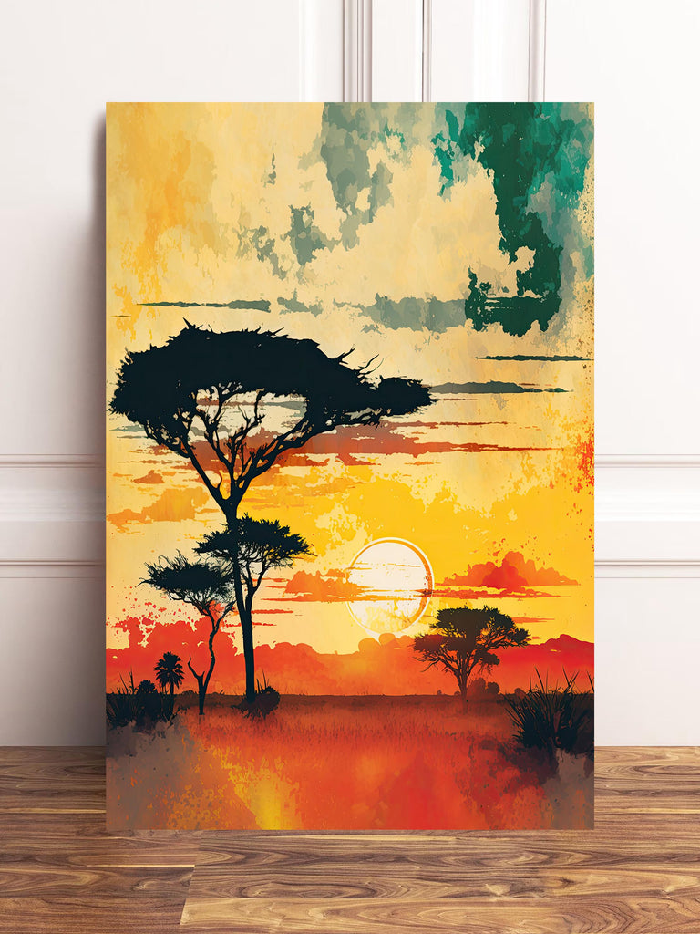 African Serengeti Sunset Wall Art Safari Print Africa Savanna Watercolor Landscape Painting Travel Gift Nature Inspired Decor
