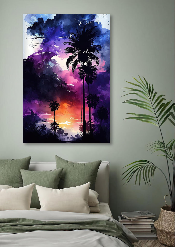 Palm Tree Sunset Art Print Watercolor Coastal Wall Art Nature Inspired Gift Tropical Beach House Home Decor