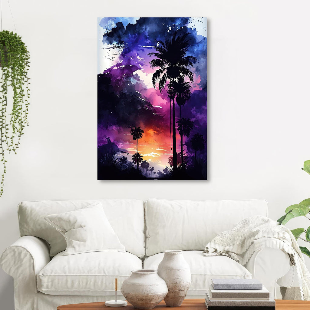 Palm Tree Sunset Art Print Watercolor Coastal Wall Art Nature Inspired Gift Tropical Beach House Home Decor