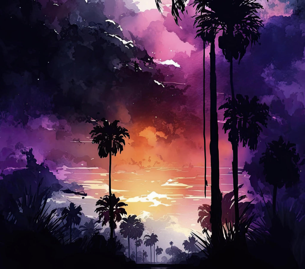 Palm Tree Sunset Art Print Watercolor Coastal Wall Art Nature Inspired Gift Tropical Beach House Home Decor